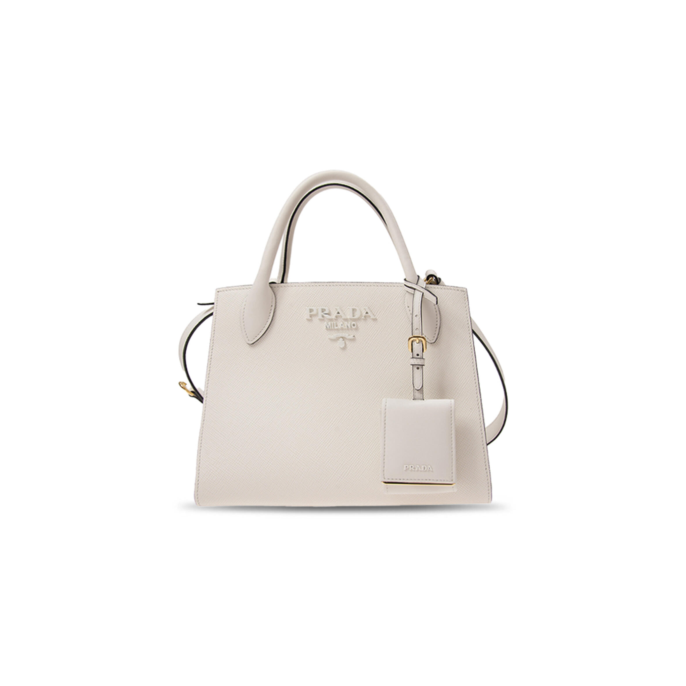 Pra*a saffiano cuir leather small monochrome tote 1ba156 (26*20*13.5cm)